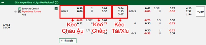 bảng kèo trận đấu Barracas Central vs Argentinos Juniors