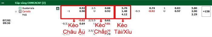 bảng kèo trận đấu Canada vs Guatemala