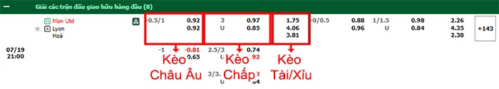 bảng kèo trận đấu MU vs Lyon