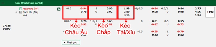 bảng kèo trận đấu Nữ Argentina vs Nữ Nam Phi