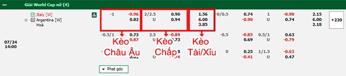 bảng kèo trận đấu Nữ Italia vs Nữ Argentina