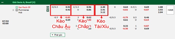 bảng kèo trận đấu Sao Paulo vs Fluminense