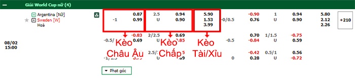 bảng kèo trận đấu Nữ Argentina vs Nữ Thụy Điển