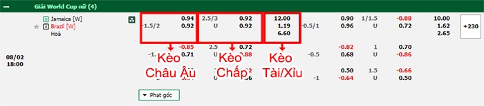 bảng kèo trận đấu Nữ Jamaica vs Nữ Brazil