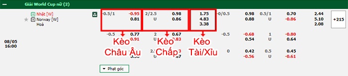 bảng kèo trận đấu Nữ Nhật Bản vs Nữ Na Uy