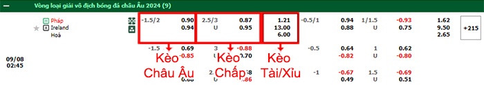 bảng kèo trận đấu Pháp vs CH Ireland