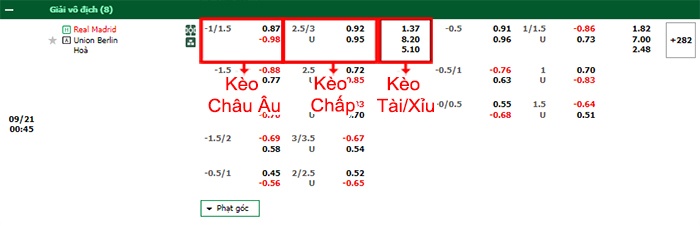 bảng kèo trận đấu Real Madrid vs Union Berlin