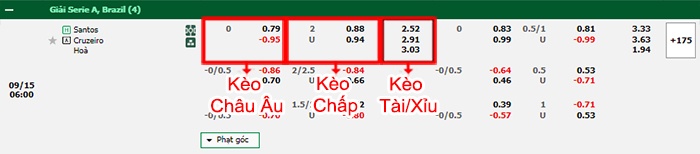 bảng kèo trận đấu Santos vs Cruzeiro