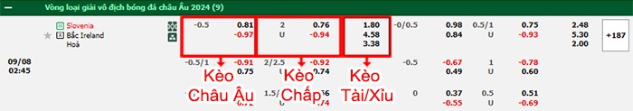 bảng kèo trận đấu Slovenia vs Bắc Ireland