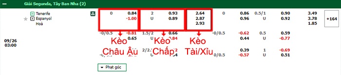 bảng kèo trận đấu Tenerife vs Espanyol