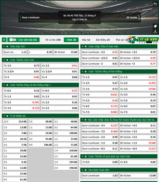 chi tiết kèo đấu Leverkusen vs Hacken
