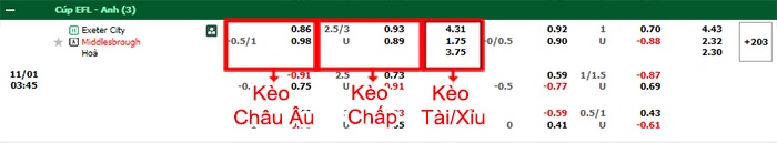 bảng kèo trận đấu Exeter City vs Middlesbrough