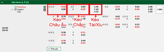 bảng kèo trận đấu Fiorentina vs Cagliari