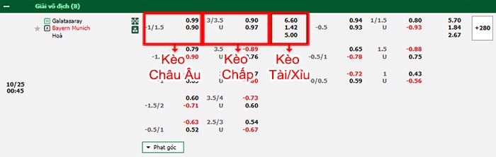 bảng kèo trận đấu Galatasaray vs Bayern Munich