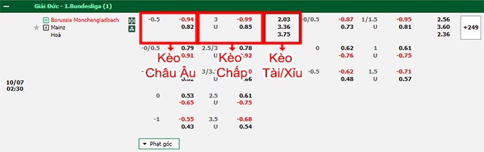bảng kèo trận đấu Monchengladbach vs Mainz