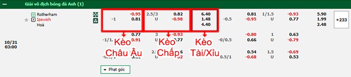bảng kèo trận đấu Rotherham vs Ipswich