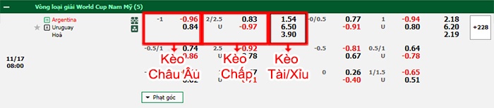 bảng kèo trận đấu Argentina vs Uruguay