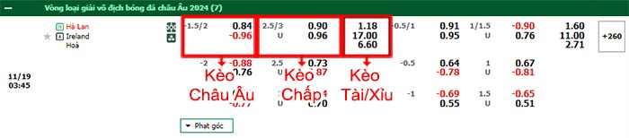 bảng kèo trận đấu Hà Lan vs CH Ailen