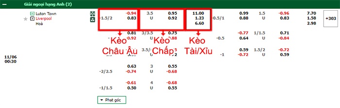 bảng kèo trận đấu Luton vs Liverpool