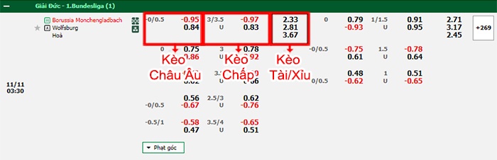 bảng kèo trận đấu Monchengladbach vs Wolfsburg