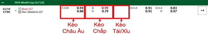 bảng kèo trận đấu U17 Brazil vs U17 New Caledonia