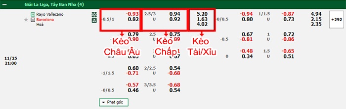 bảng kèo trận đấu Vallecano vs Barcelona