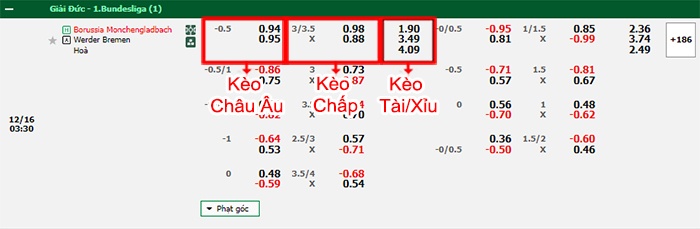 bảng kèo trận đấu M'gladbach vs Bremen