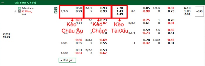 bảng kèo trận đấu Salernitana vs AC Milan
