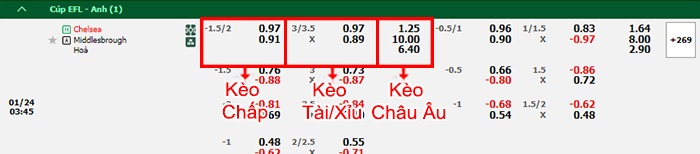 bảng kèo trận đấu Chelsea vs Middlesbrough