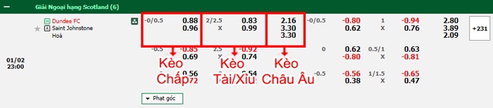 bảng kèo trận đấu Dundee FC vs St. Johnstone