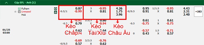 bảng kèo trận đấu Fulham vs Liverpool
