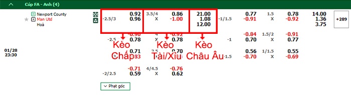 bảng kèo trận đấu Newport County vs MU