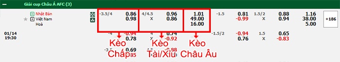 bảng kèo trận đấu Nhật Bản vs Việt Nam