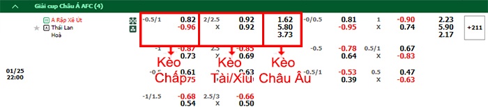bảng kèo trận đấu Saudi Arabia vs Thái Lan