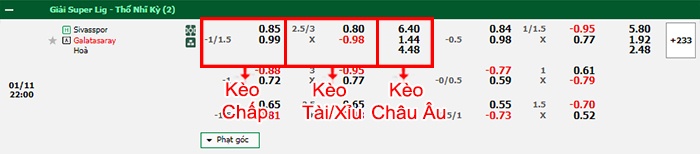 bảng kèo trận đấu Sivasspor vs Galatasaray