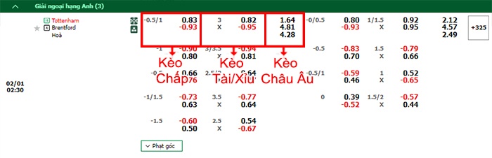 bảng kèo trận đấu Tottenham vs Brentford