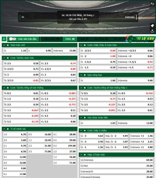 chi tiết kèo đấu Australia vs Indonesia