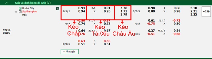 bảng kèo trận đấu Bristol City vs Southampton