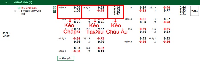 bảng kèo trận đấu PSV vs Dortmund