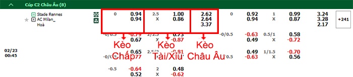 bảng kèo trận đấu Rennes vs AC Milan