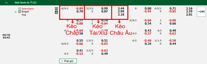 bảng kèo trận đấu Salernitana vs Empoli