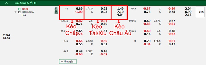 bảng kèo trận đấu Torino vs Salernitana