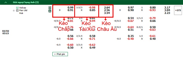 bảng kèo trận đấu Wolves vs Man Utd