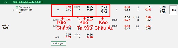 bảng kèo trận đấu Birmingham vs Middlesbrough