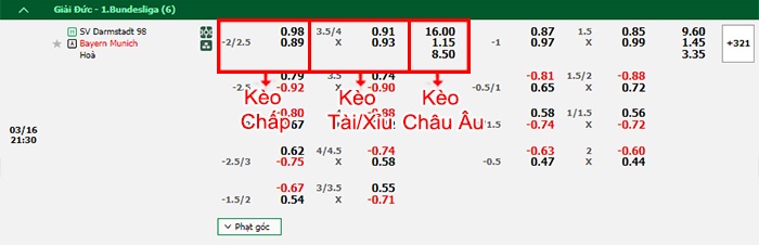 bảng kèo trận đấu Darmstadt vs Bayern Munich