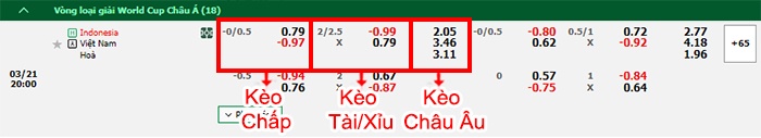 bảng kèo trận đấu Indonesia vs Việt Nam