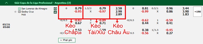 bảng kèo trận đấu San Lorenzo vs Godoy