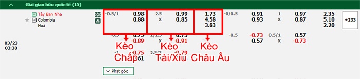 bảng kèo trận đấu Tây Ban Nha vs Colombia