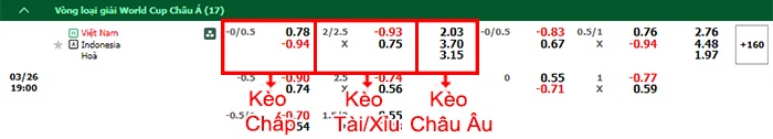 bảng kèo trận đấu Việt Nam vs Indonesia