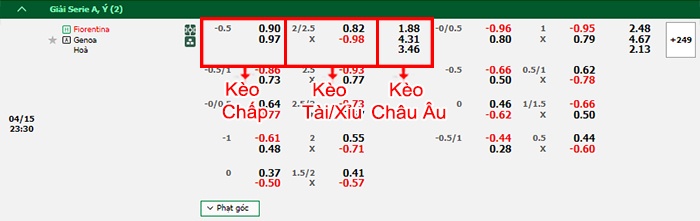 bảng kèo trận đấu Fiorentina vs Genoa